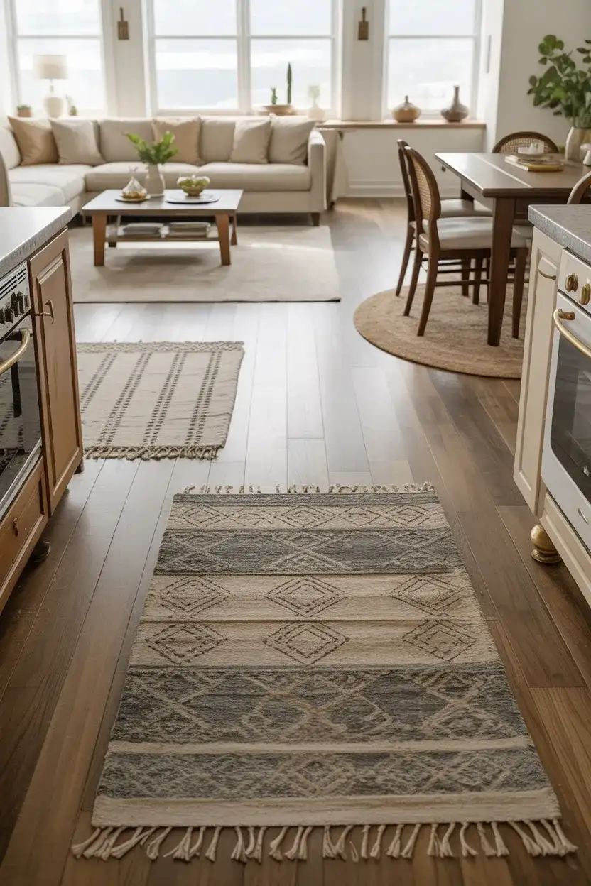 Open Kitchen Living Room With Defined Zones Using Rugs 2