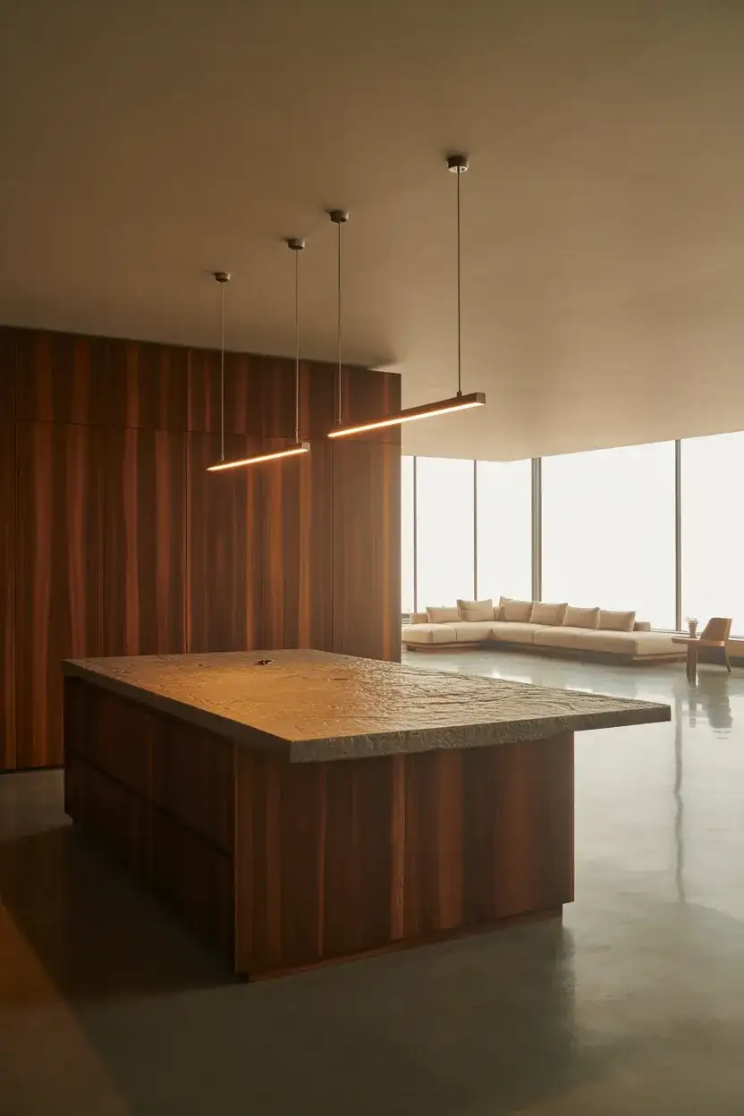 Open Kitchen With a Floating Island and Living Room View 2