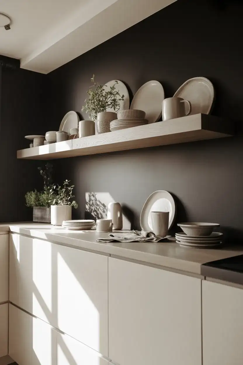 Open Shelving in a Black and White Kitchen 2