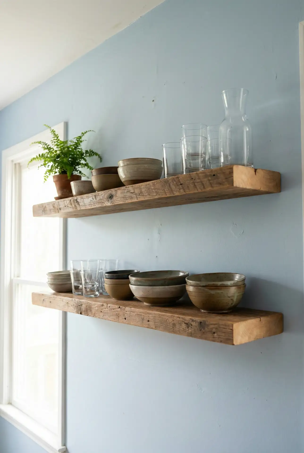 Pale Blue Walls with Open Shelving 2
