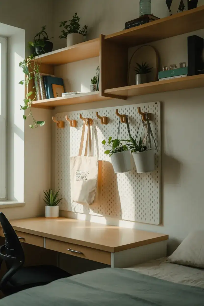 Pegboard Wall Storage in Small Bedrooms 1