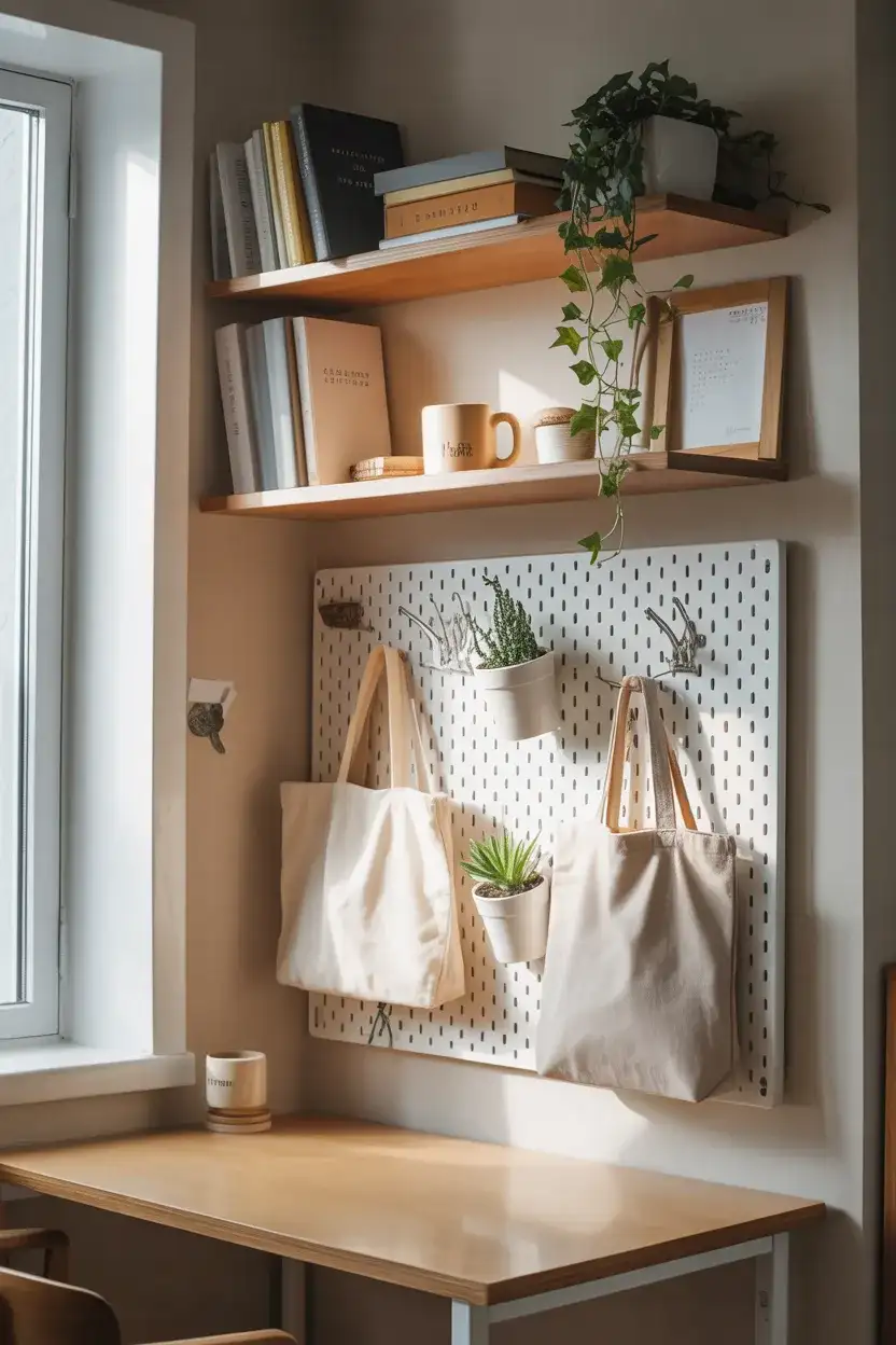 Pegboard Wall Storage in Small Bedrooms 2