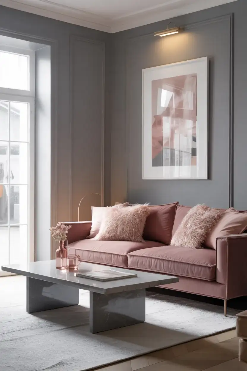 Pink and Grey Playful Modern Living Room 1