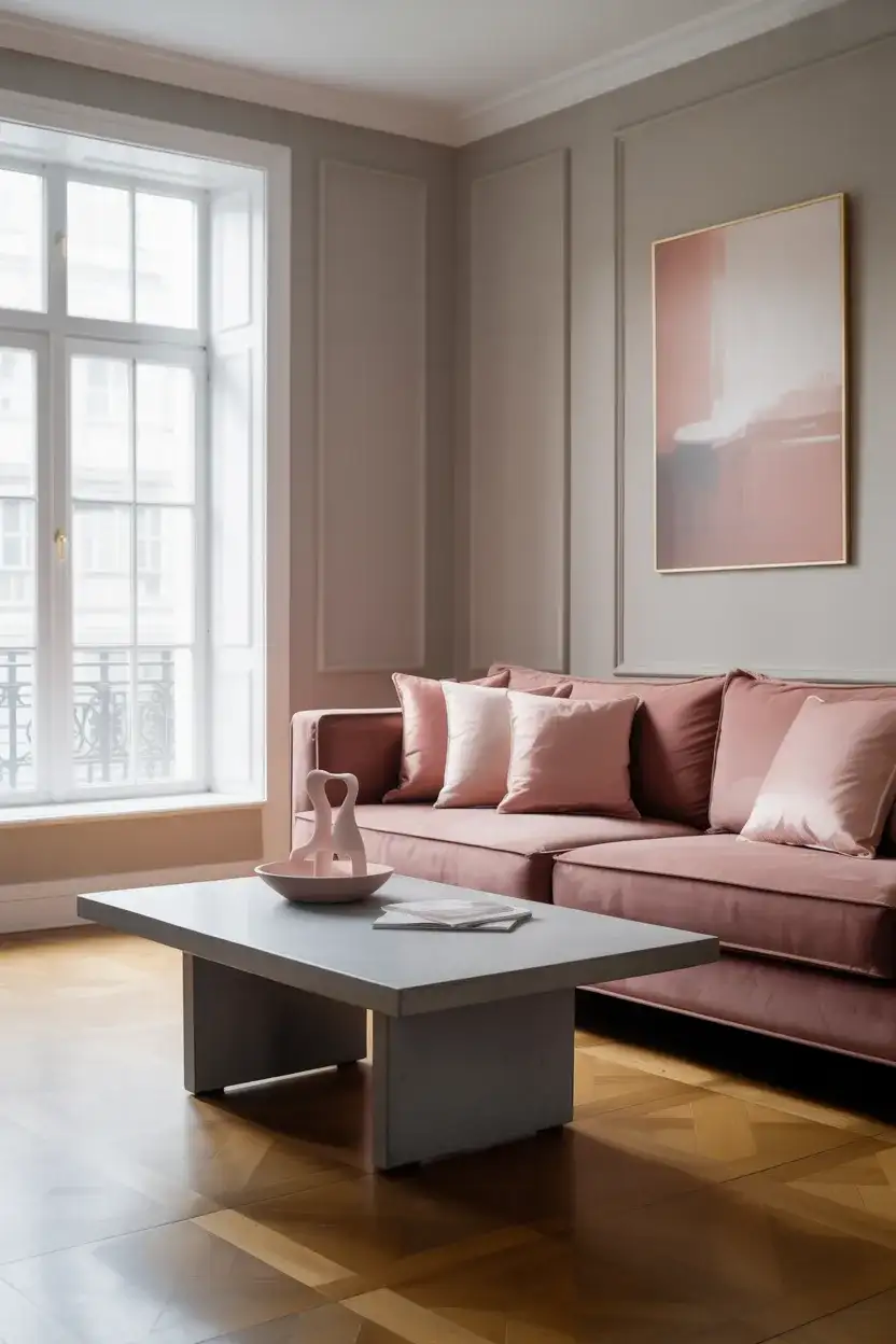 Pink and Grey Playful Modern Living Room 2