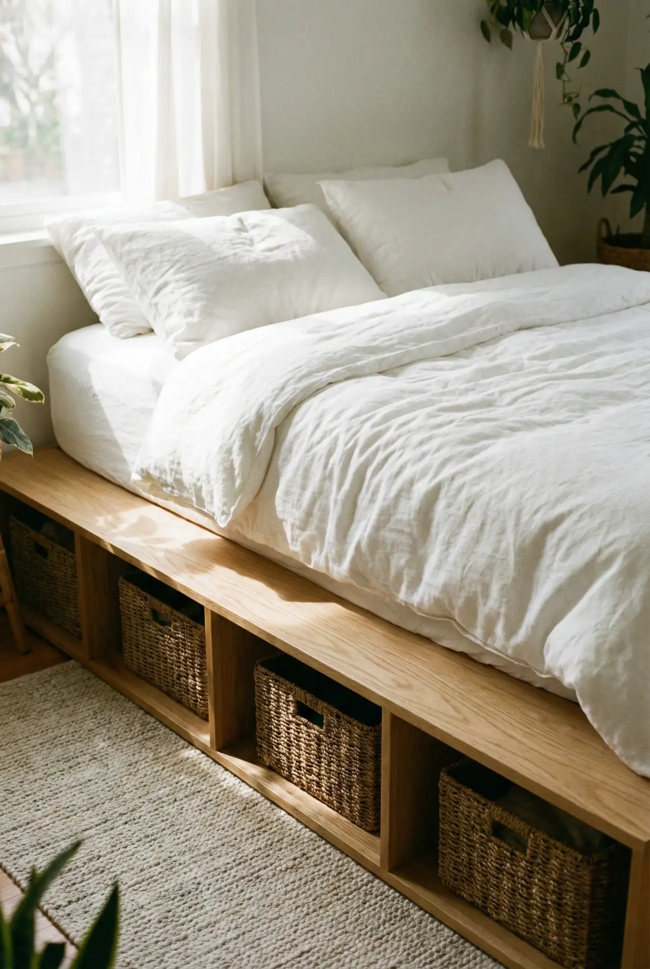 Platform Bed with Built-In Storage Cubbies 1