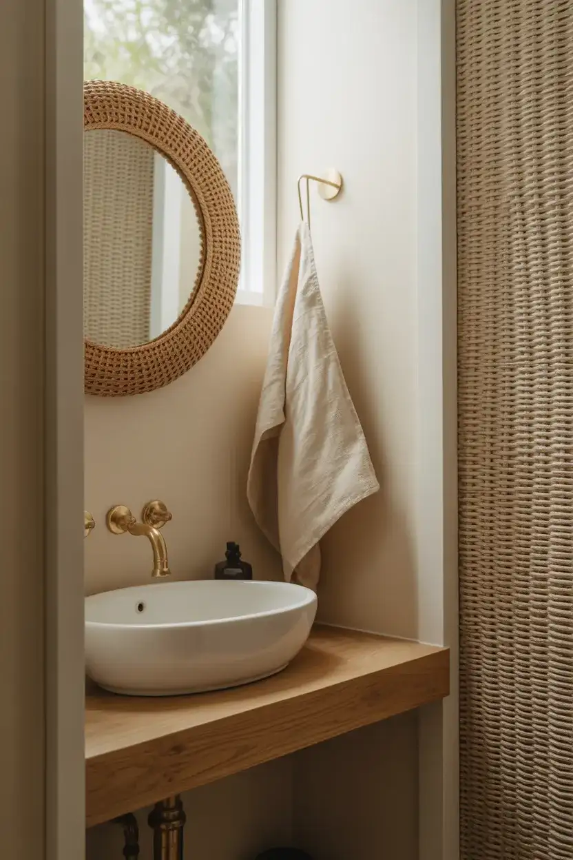 Powder Room Decor With Woven and Natural Textiles 1