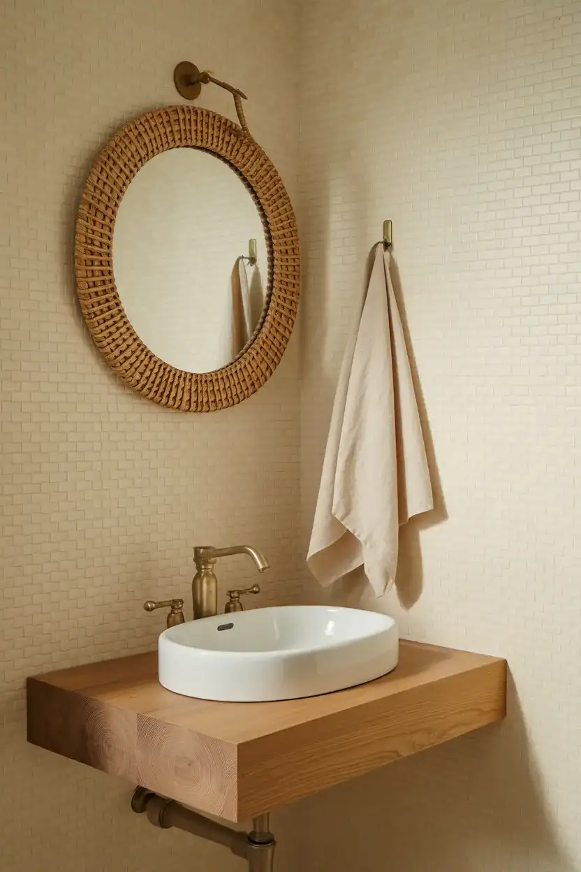 Powder Room Decor With Woven and Natural Textiles 2