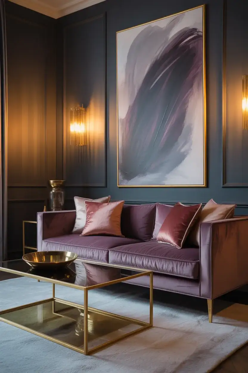 Purple and Grey Moody Glam Living Room 1