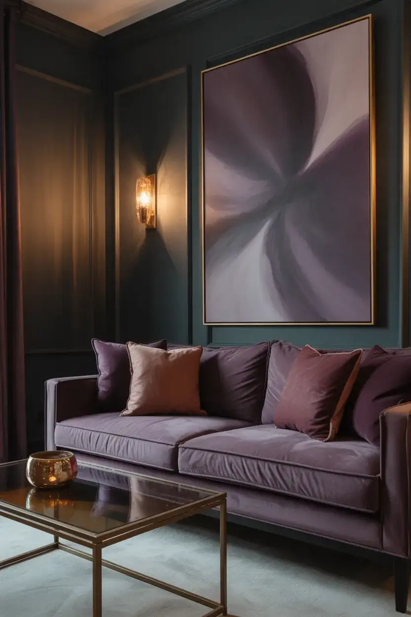 Purple and Grey Moody Glam Living Room 2