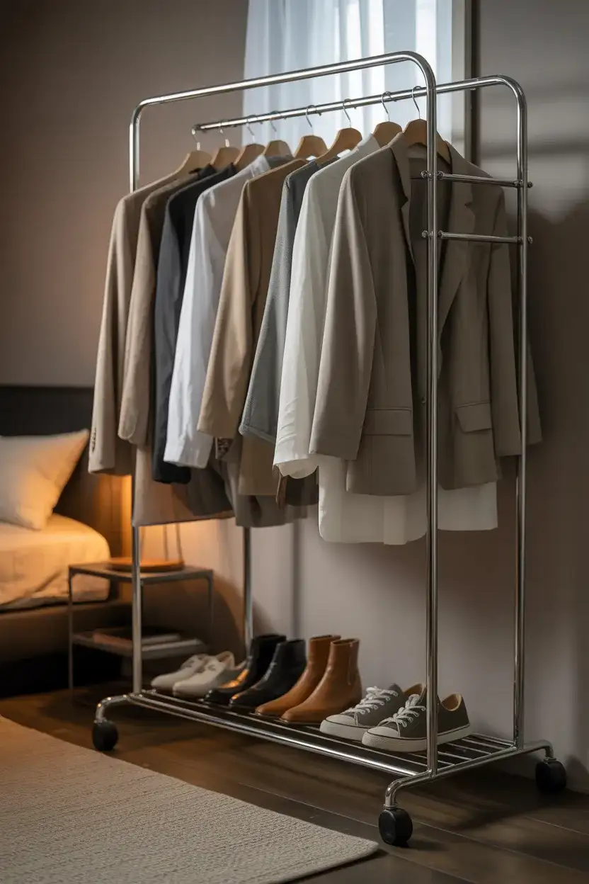 Rolling Garment Rack with Lower Shoe Storage 1