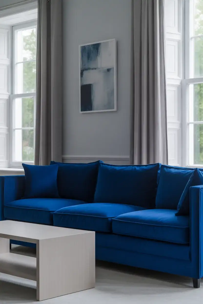 Royal Blue and Grey High-Contrast Living Room 1