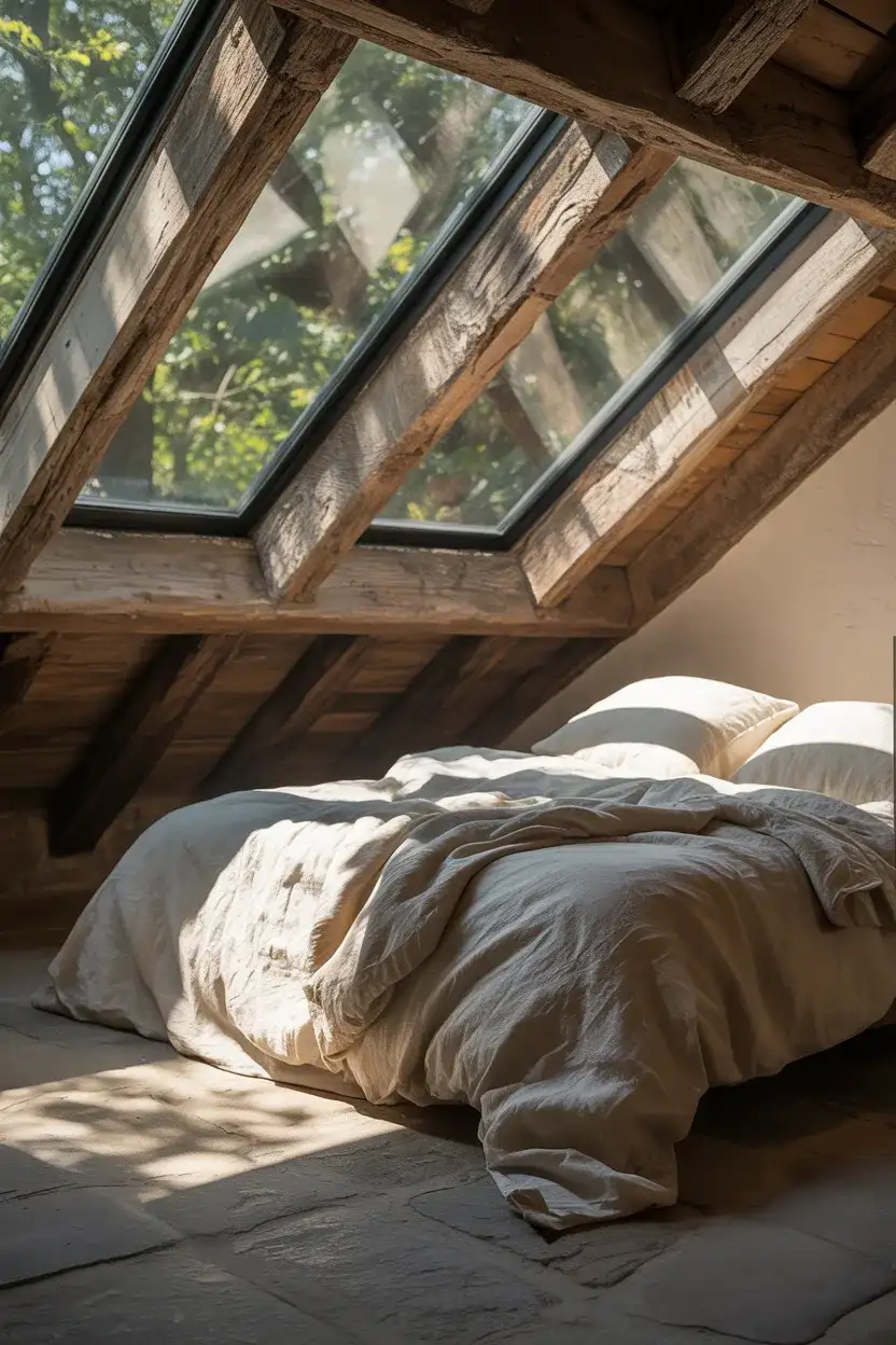 Rustic Bedroom with Skylight and Natural Light 1