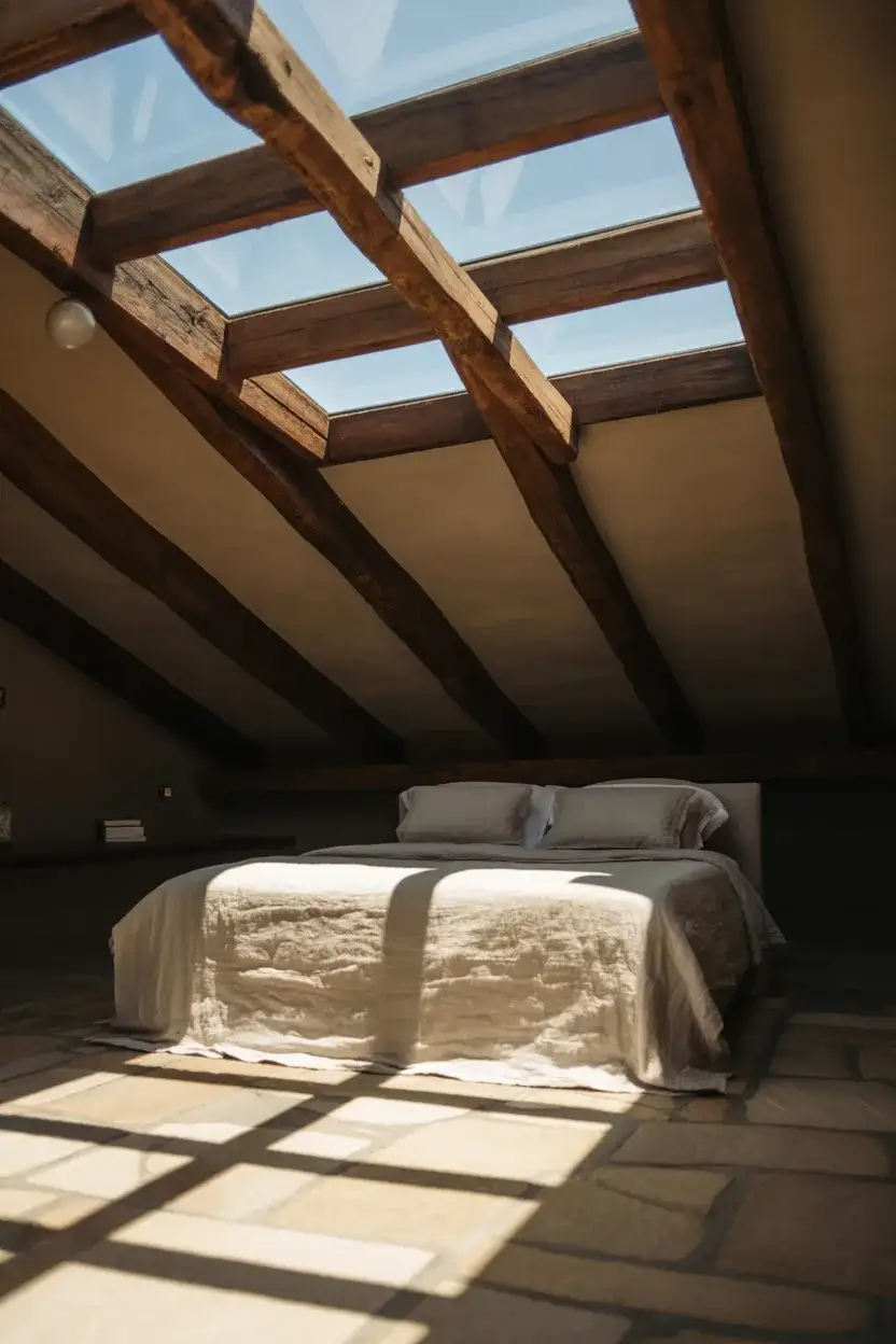 Rustic Bedroom with Skylight and Natural Light 2