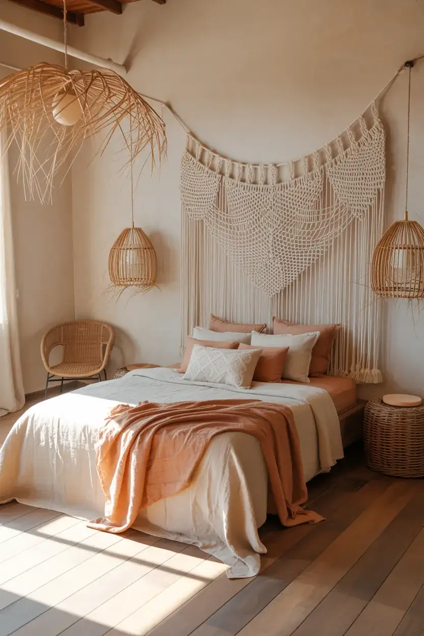 Rustic Boho Bedroom with Macramé and Rattan 2