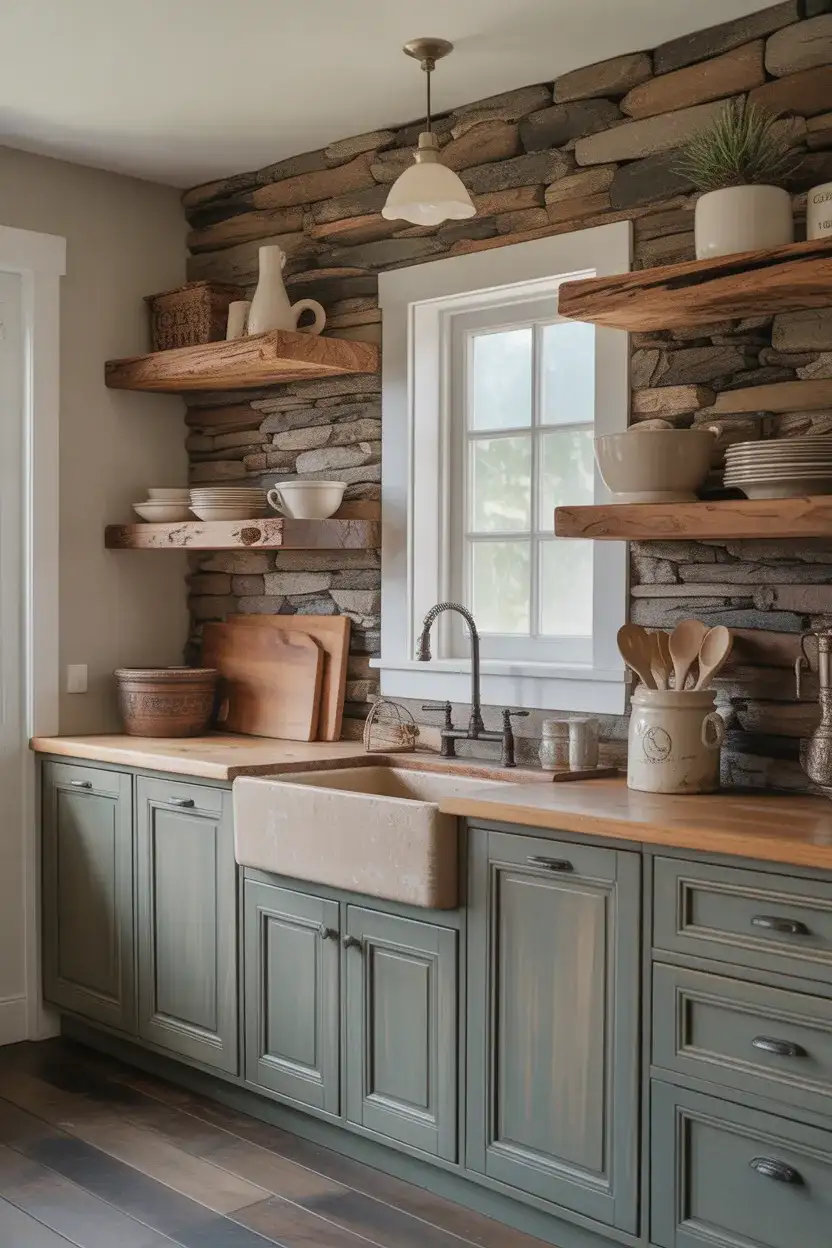 Rustic Driftwood and Stone Kitchen 1