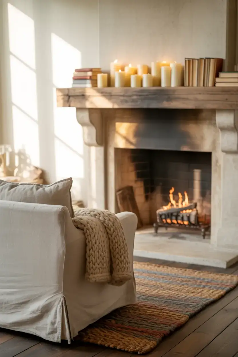 Rustic Stone and Brick Fireplace Living Room 1