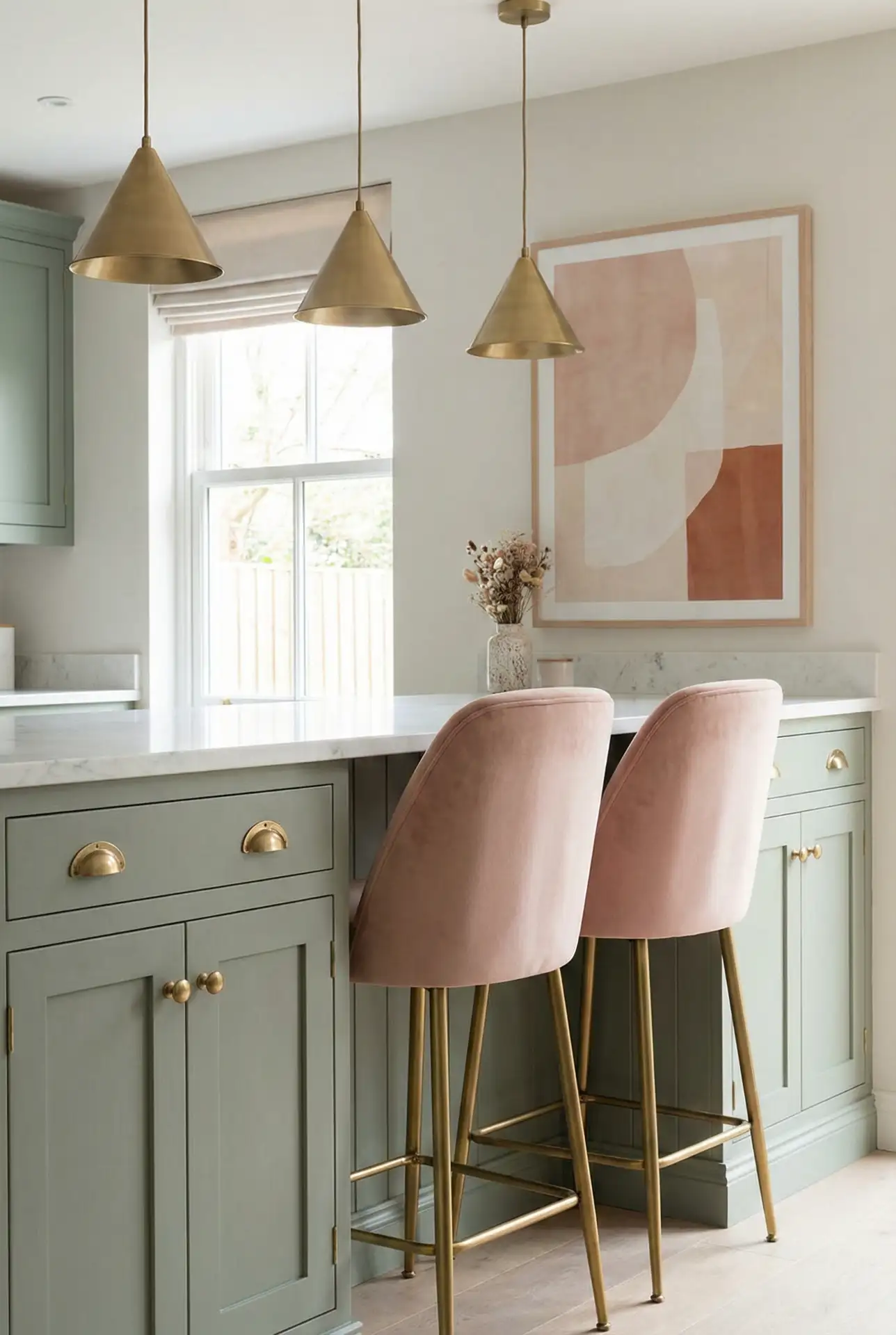 Sage Green Kitchen with Pink Accents 2