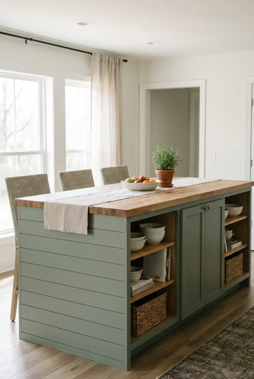 Sage Green Paneled Kitchen Island 2
