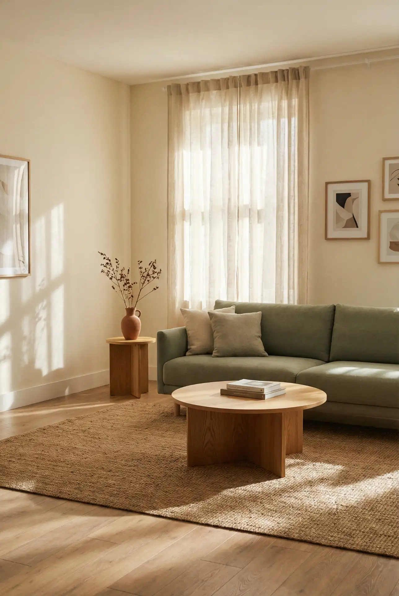 Sage Green Sofa with Warm Neutrals 2