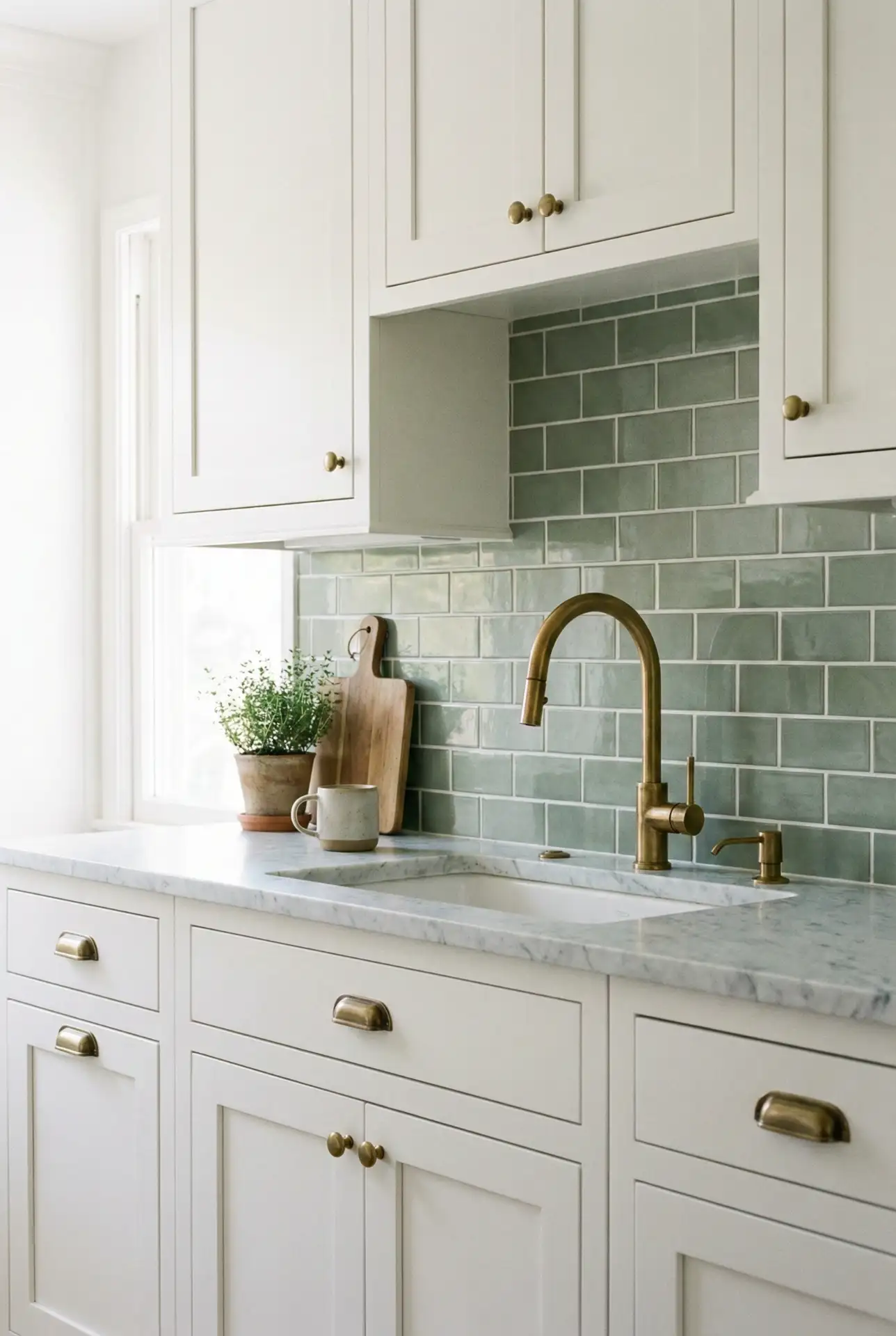 Sage Green Subway Tile Backsplash 1