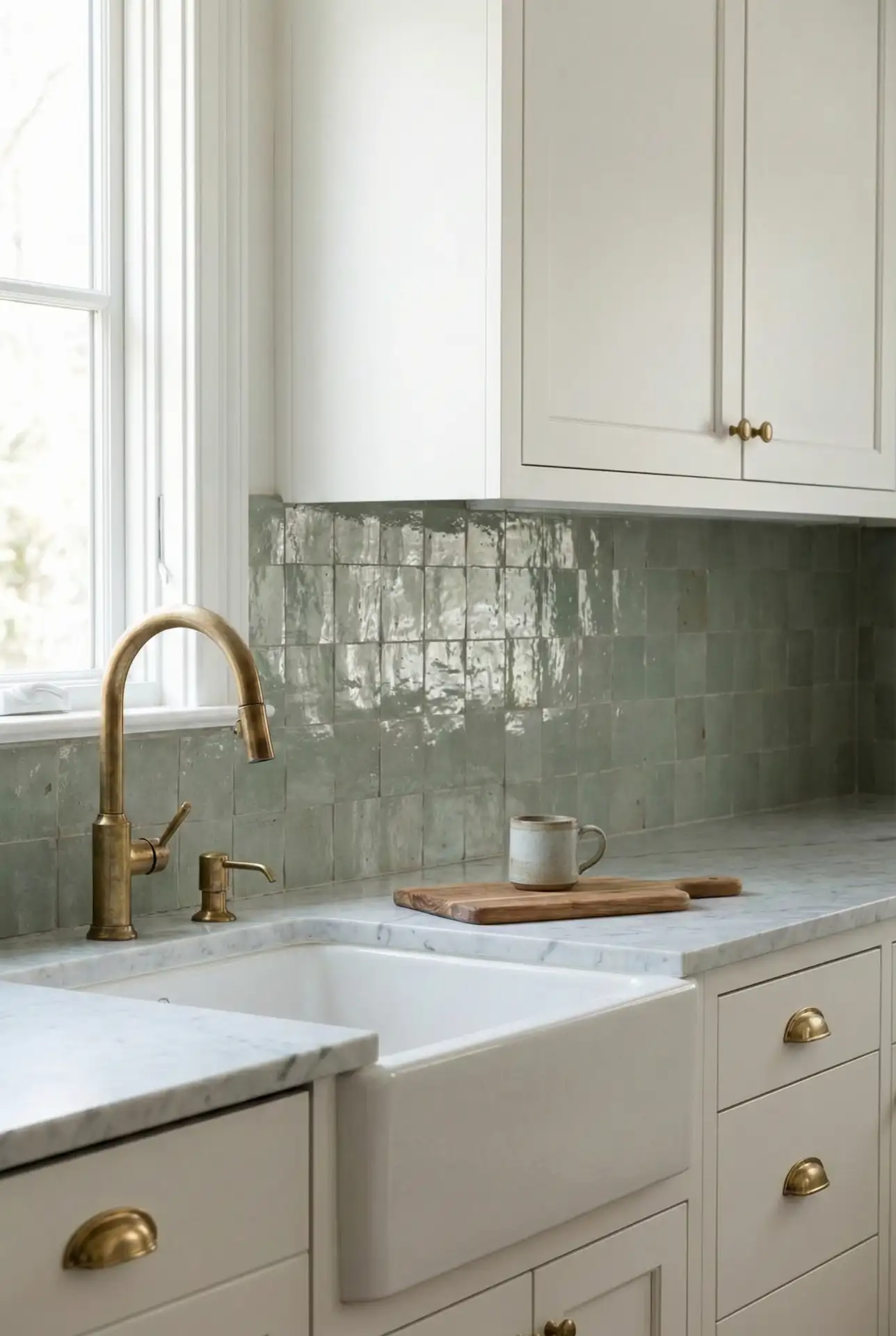 Sage Green Zellige Tile Backsplash 1