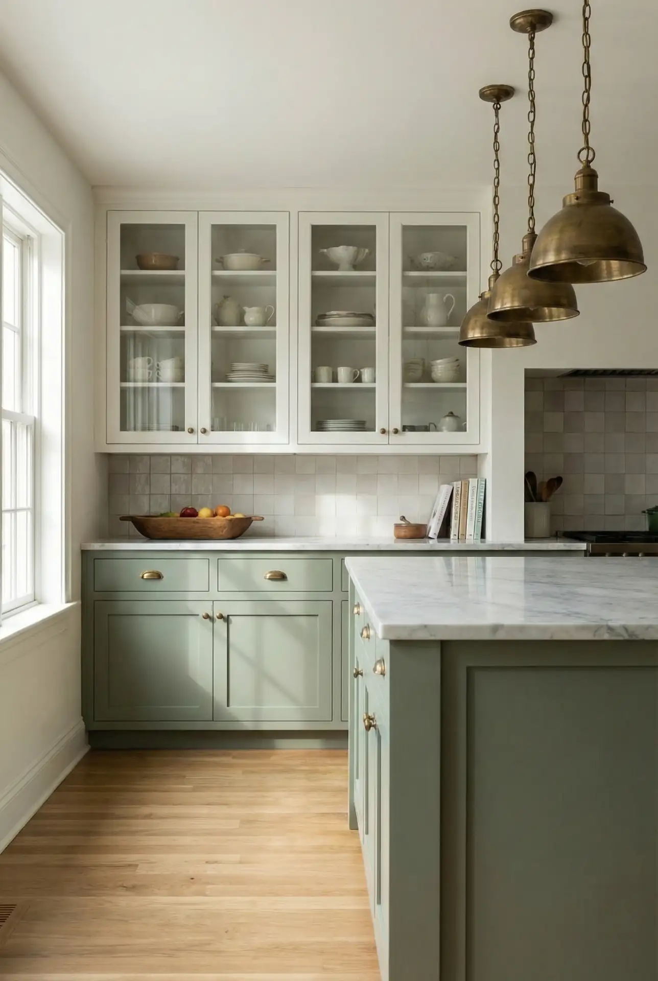 Sage Green and White Two-Tone Cabinets 2