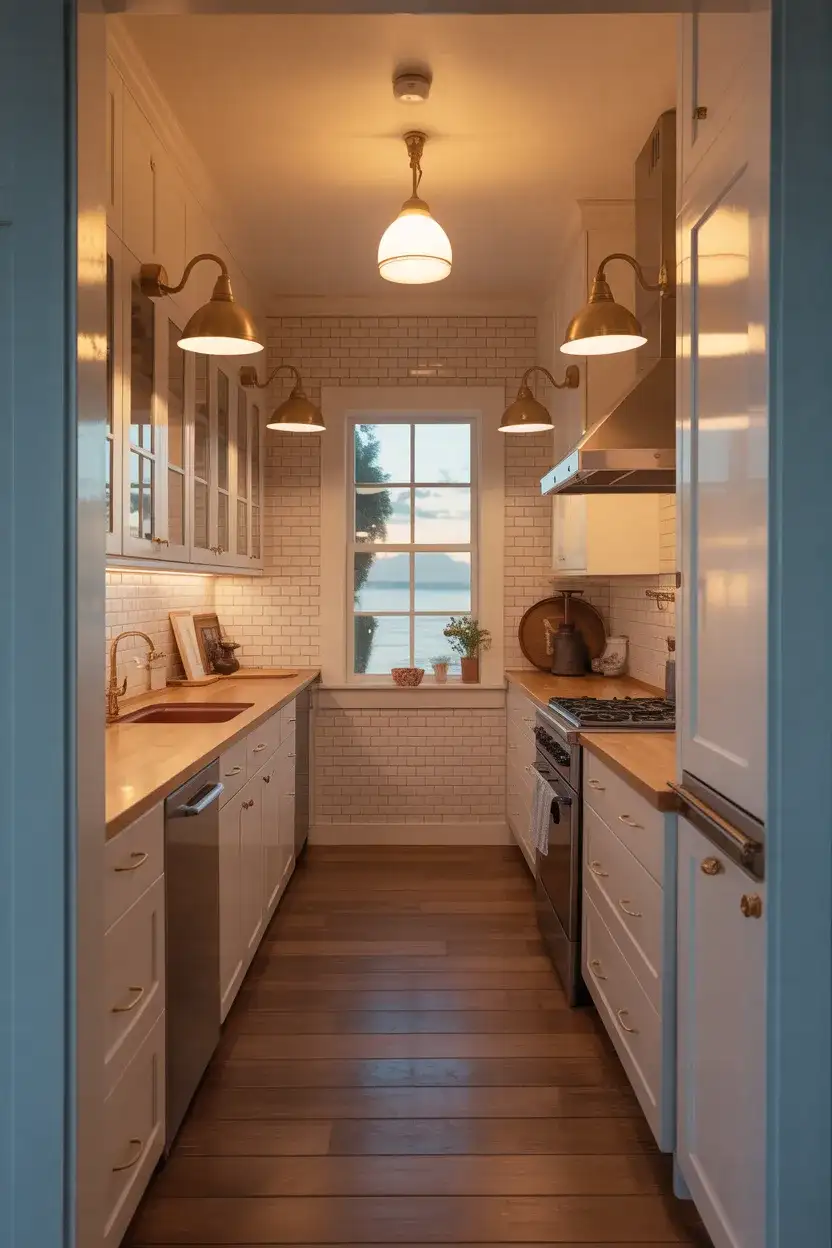 Sconce-Lit Coastal Galley Kitchen 1