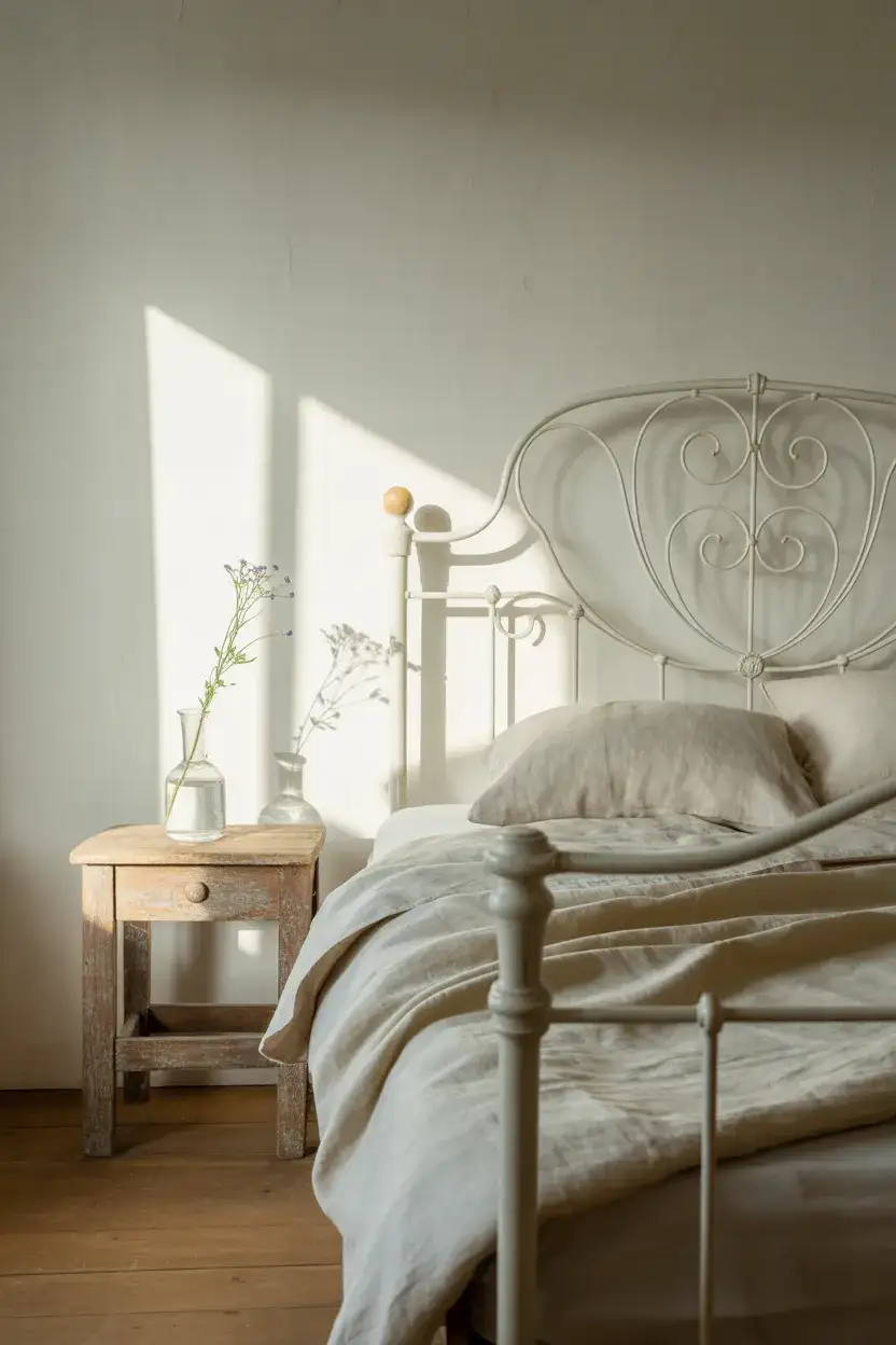 Simple White Bedroom with Linen Bedding 1
