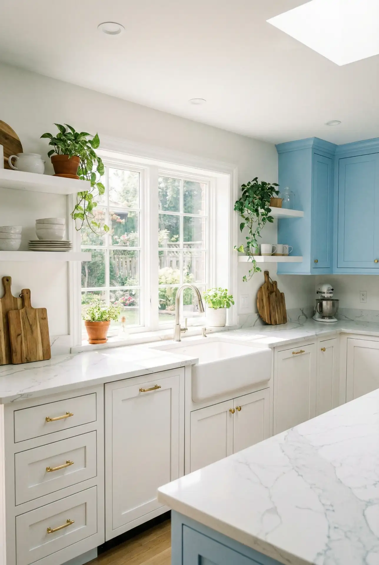 Sky Blue Upper Cabinets with White Lowers 2
