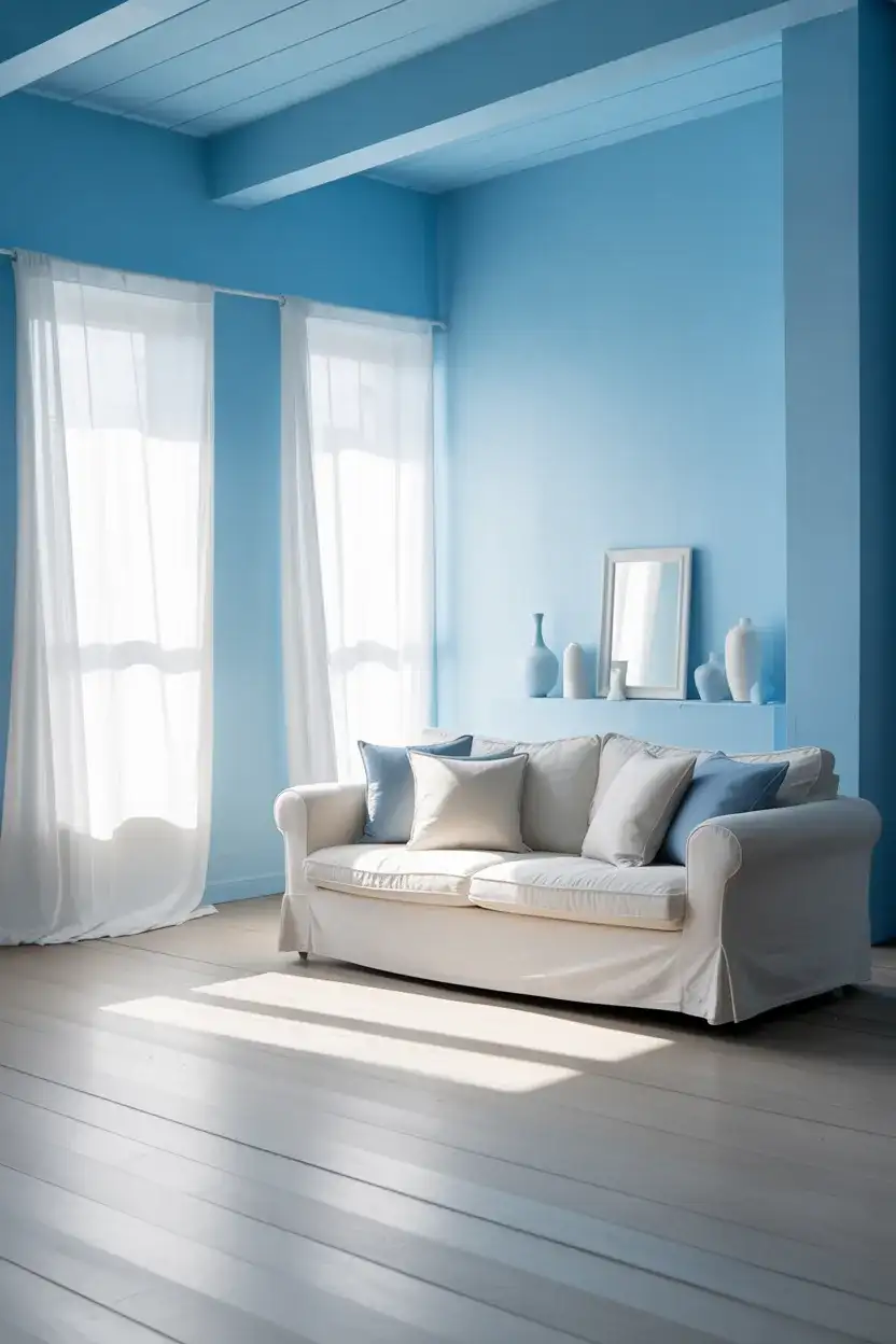 Sky Blue and White Airy Living Room 1