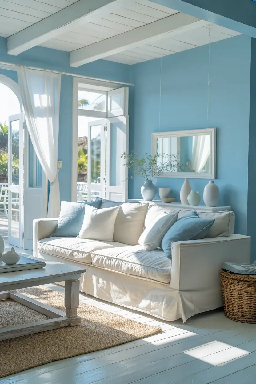 Sky Blue and White Airy Living Room 2