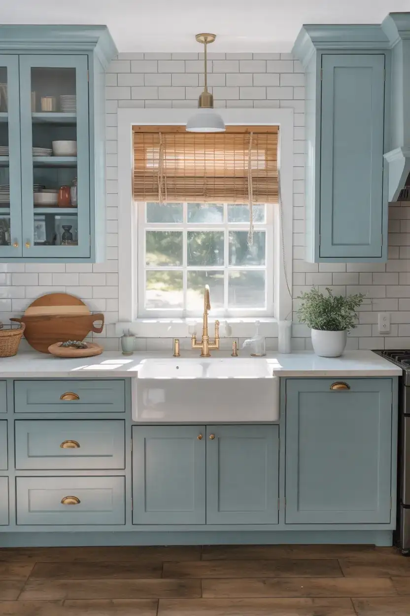 Soft Blue-Green Painted Cabinets 2