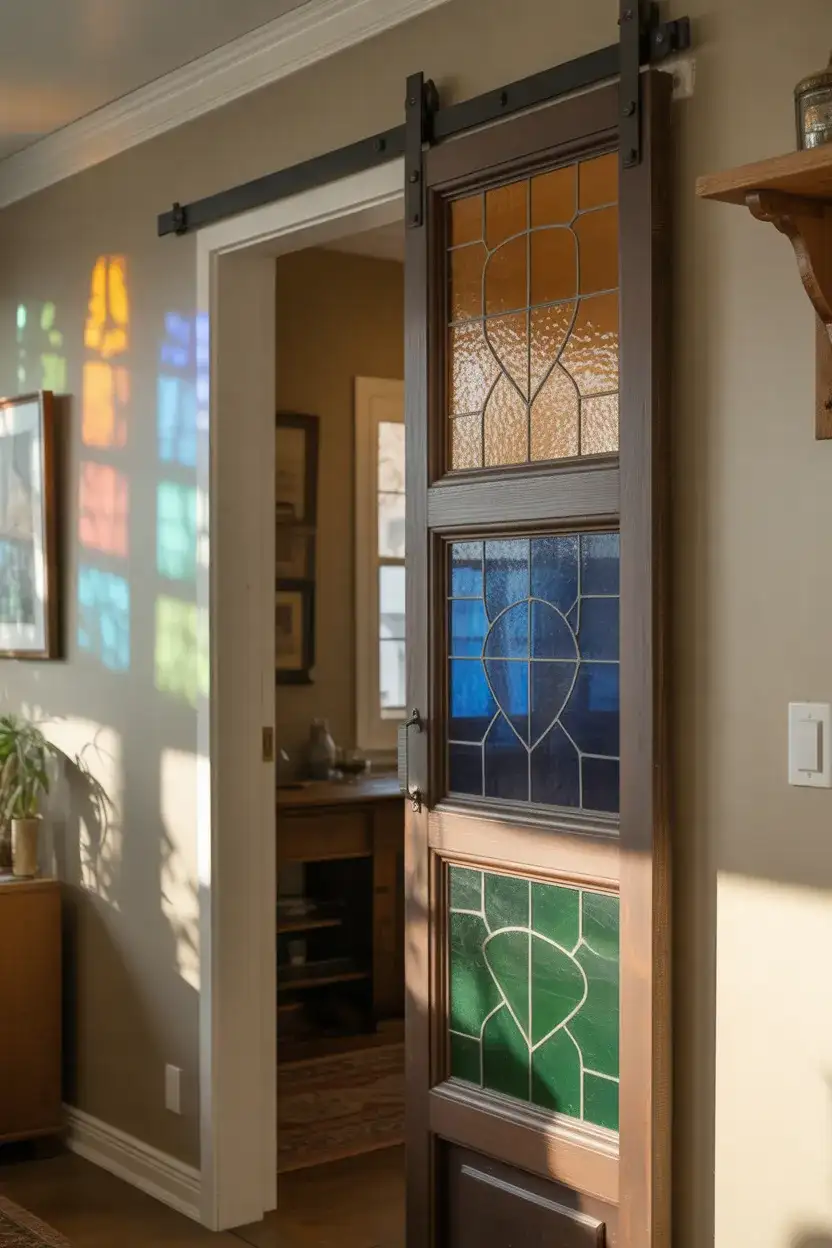 Stained Glass Accent Barn Door for an Artistic Hallway 1