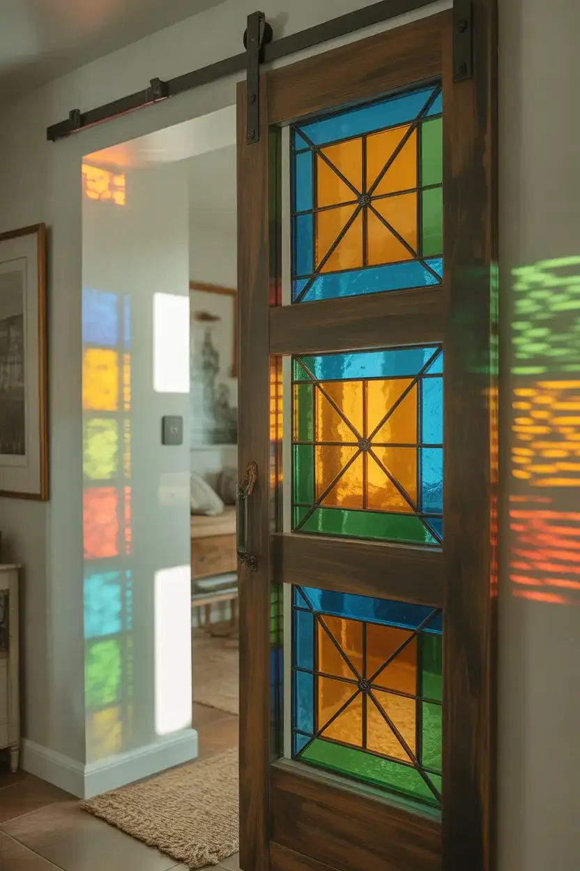 Stained Glass Accent Barn Door for an Artistic Hallway 2