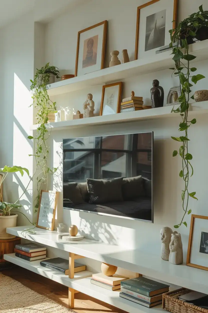 Styling Shelves Around the TV with Artwork 1