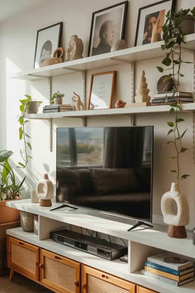 Styling Shelves Around the TV with Artwork 2