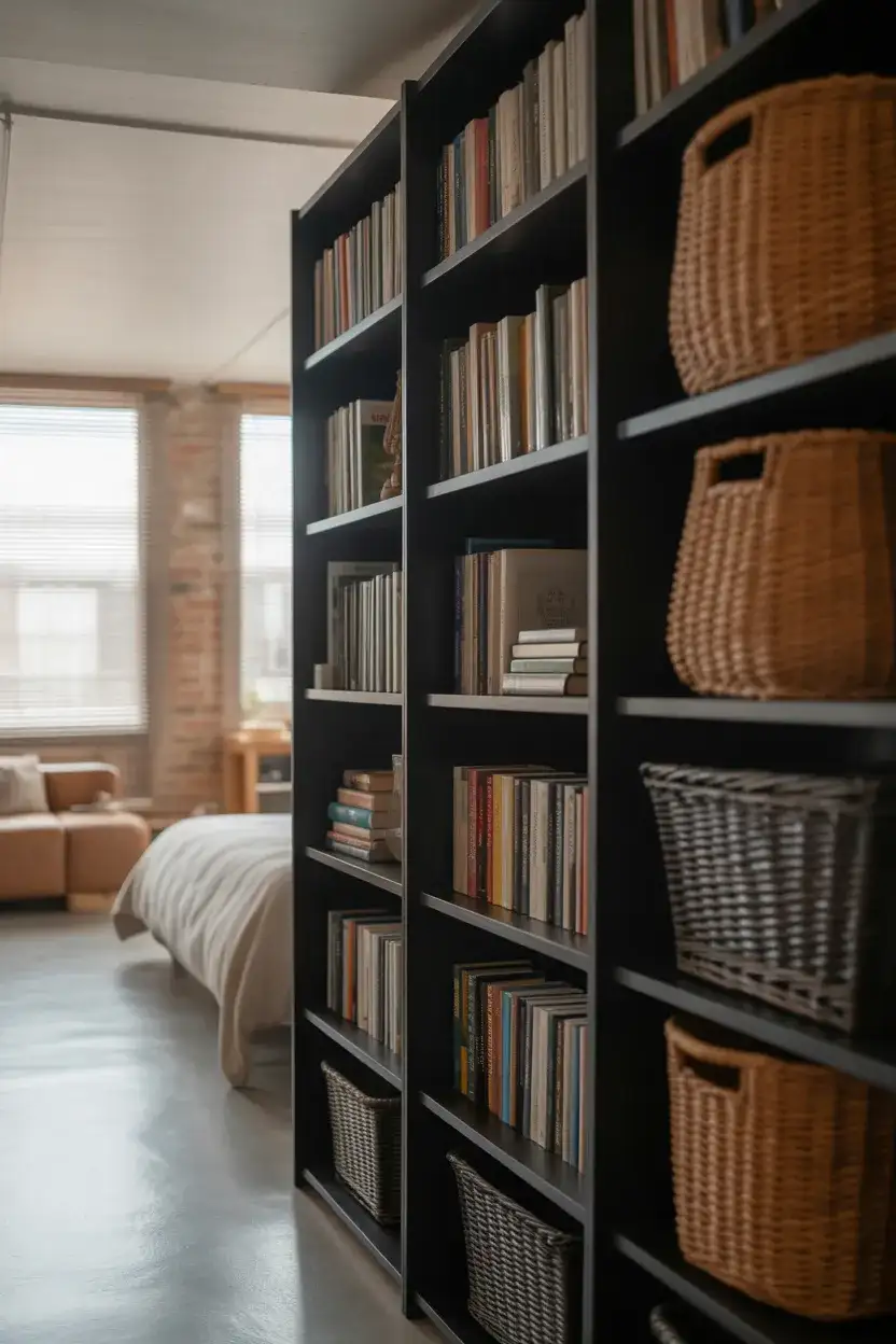 Tall Bookshelf as a Room Divider with Storage 1