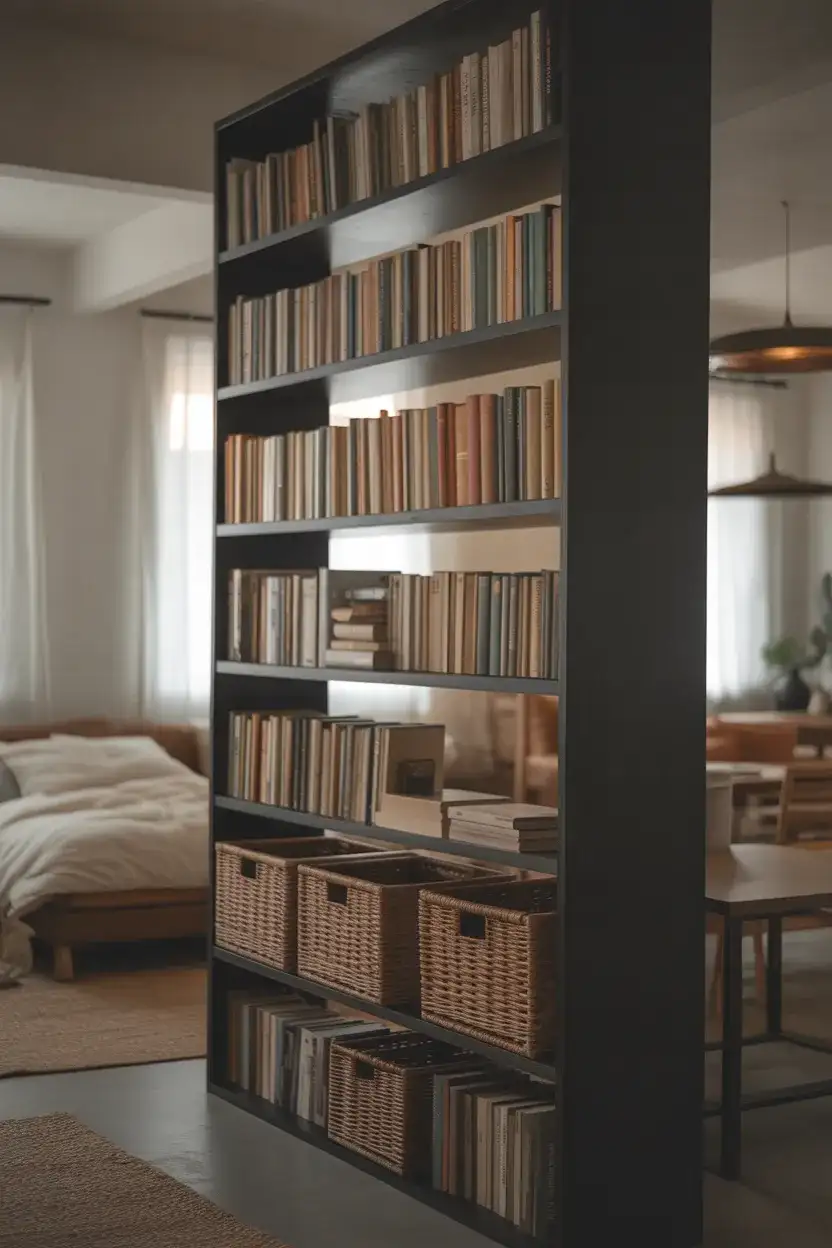 Tall Bookshelf as a Room Divider with Storage 2