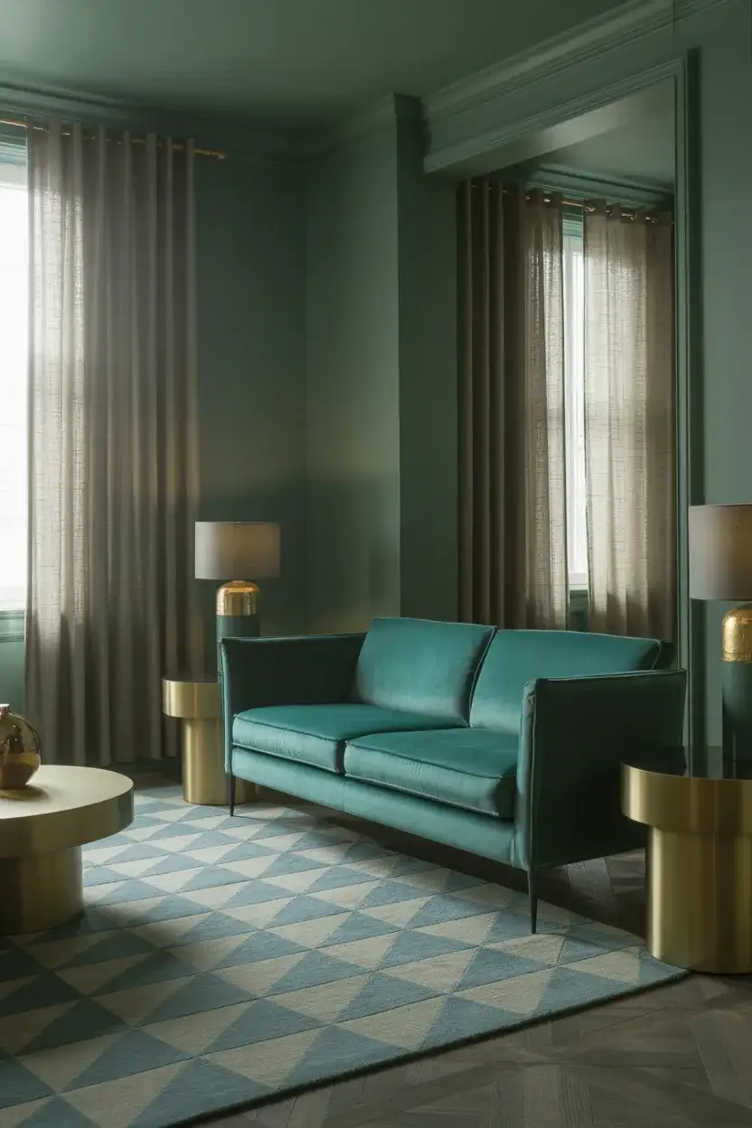 Teal and Grey Jewel-Tone Living Room 2