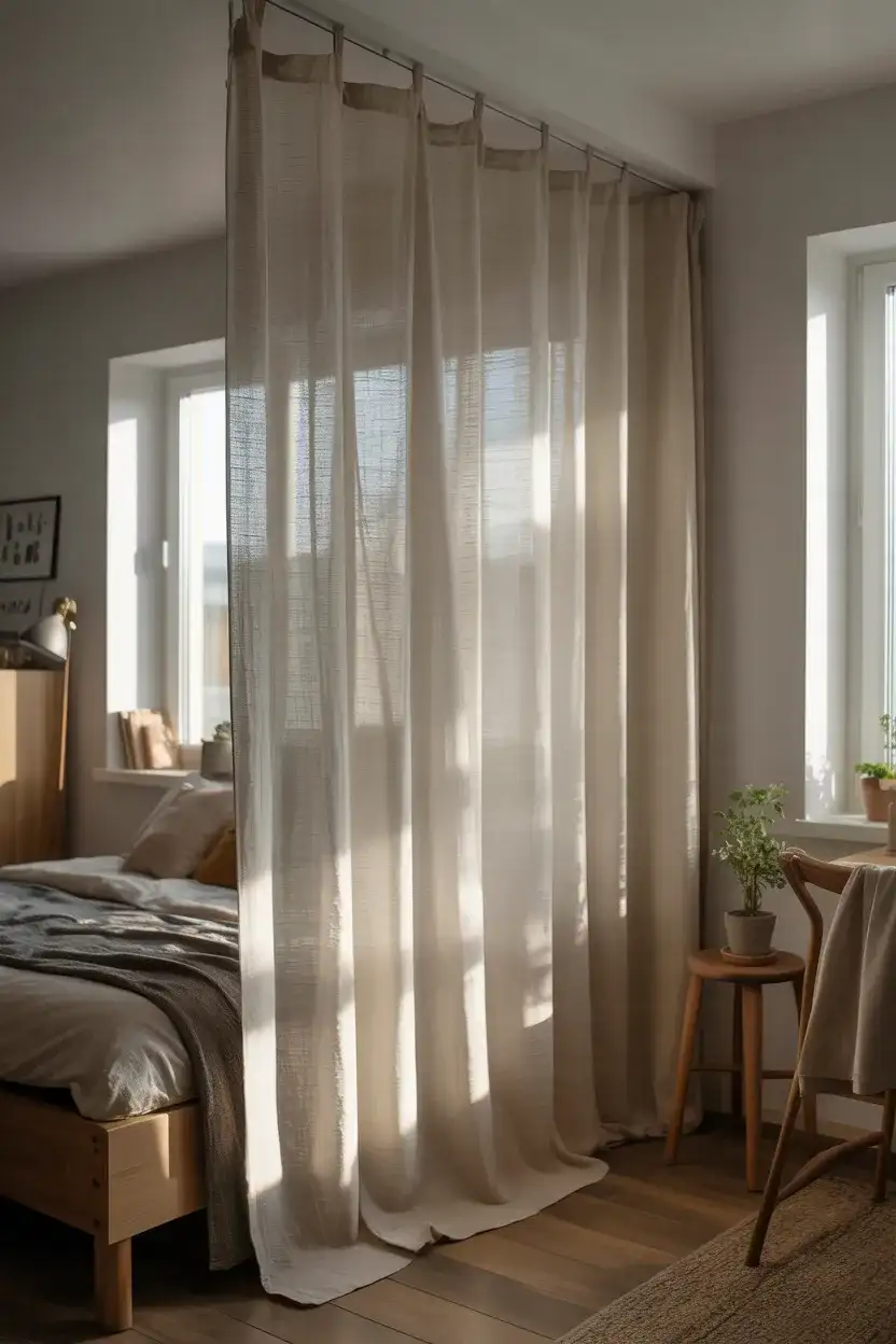 Tension Rod Curtain as a Room Divider 1