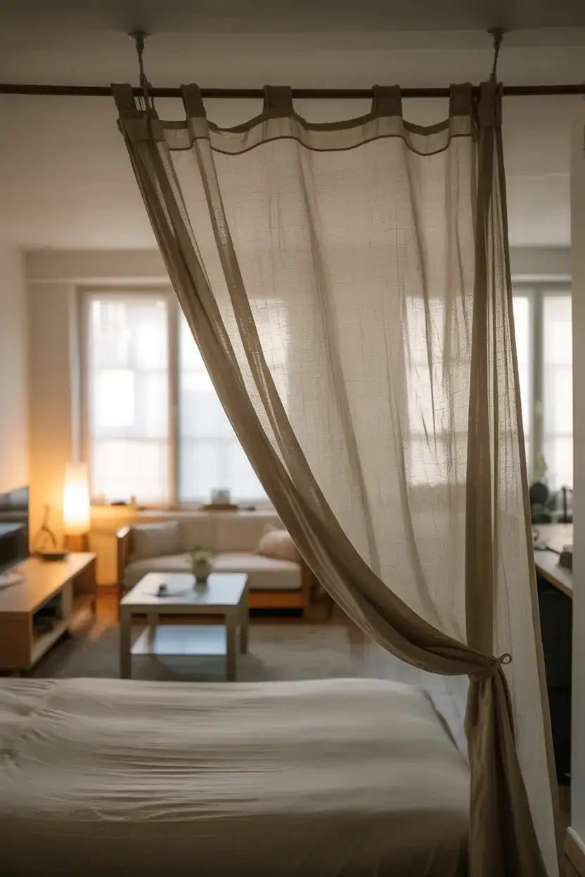 Tension Rod Curtain as a Room Divider 2