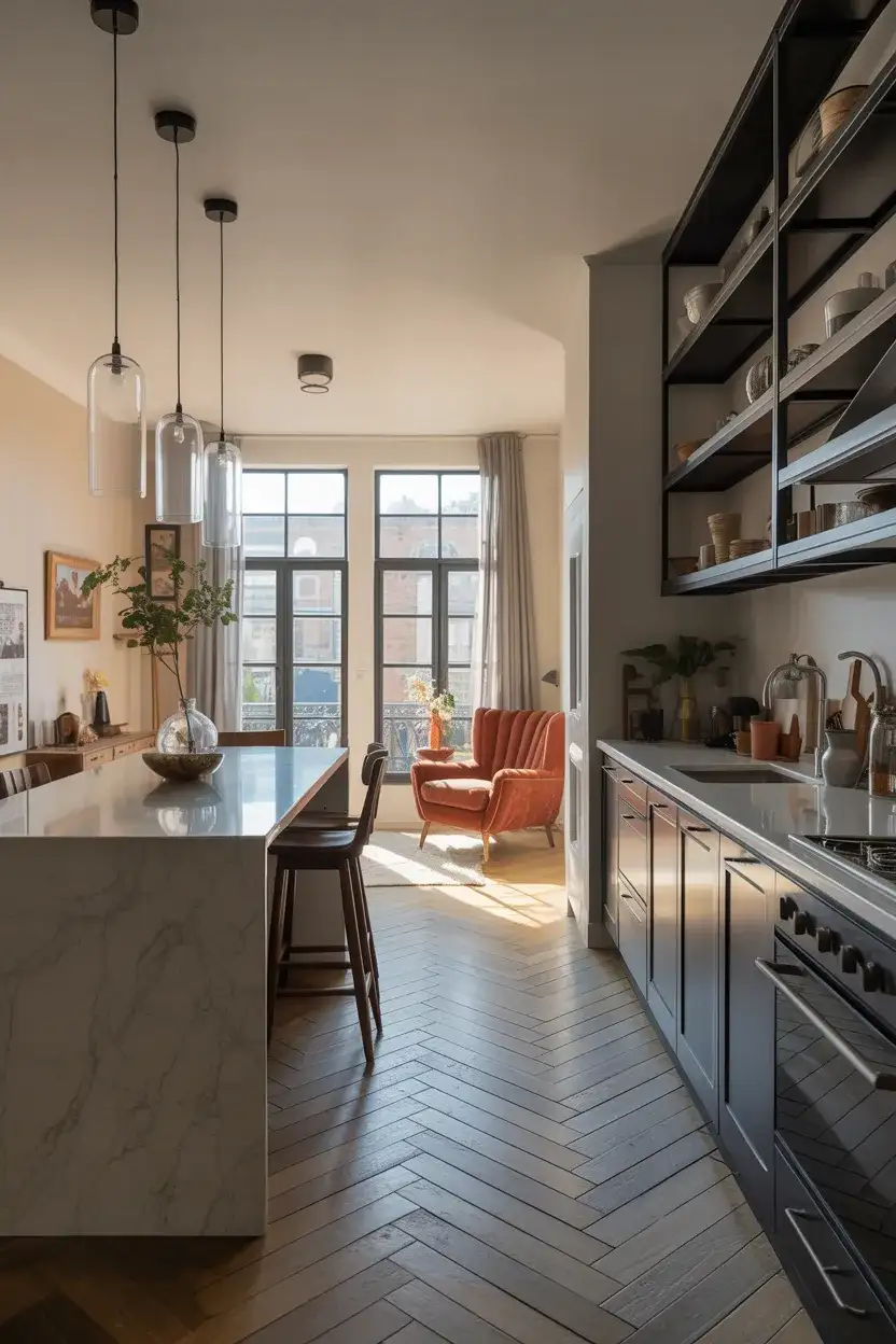 Townhouse Open Kitchen With Vertical Drama 1