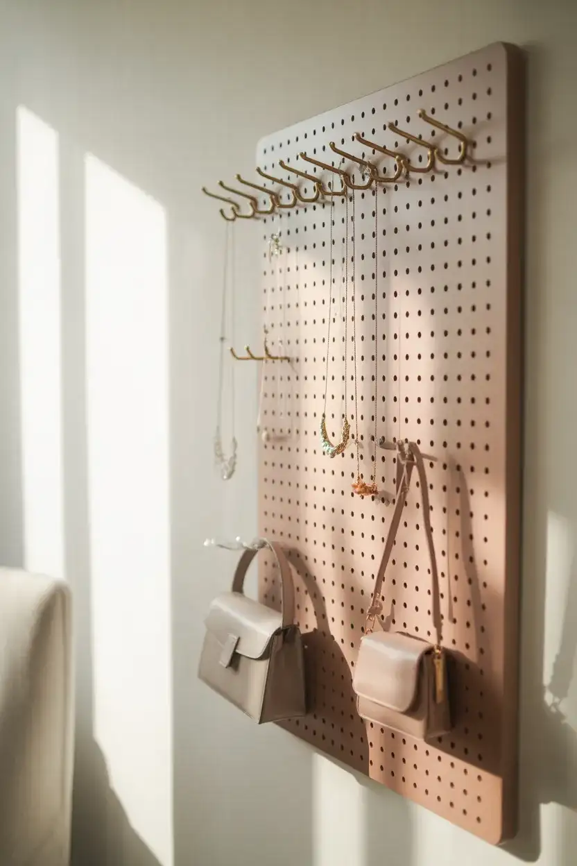 Vertical Pegboard Wall for Accessories and Jewelry 2