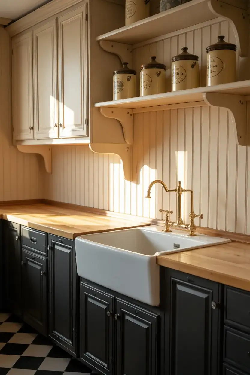 Vintage Black and White Kitchen with Antique Accents 2