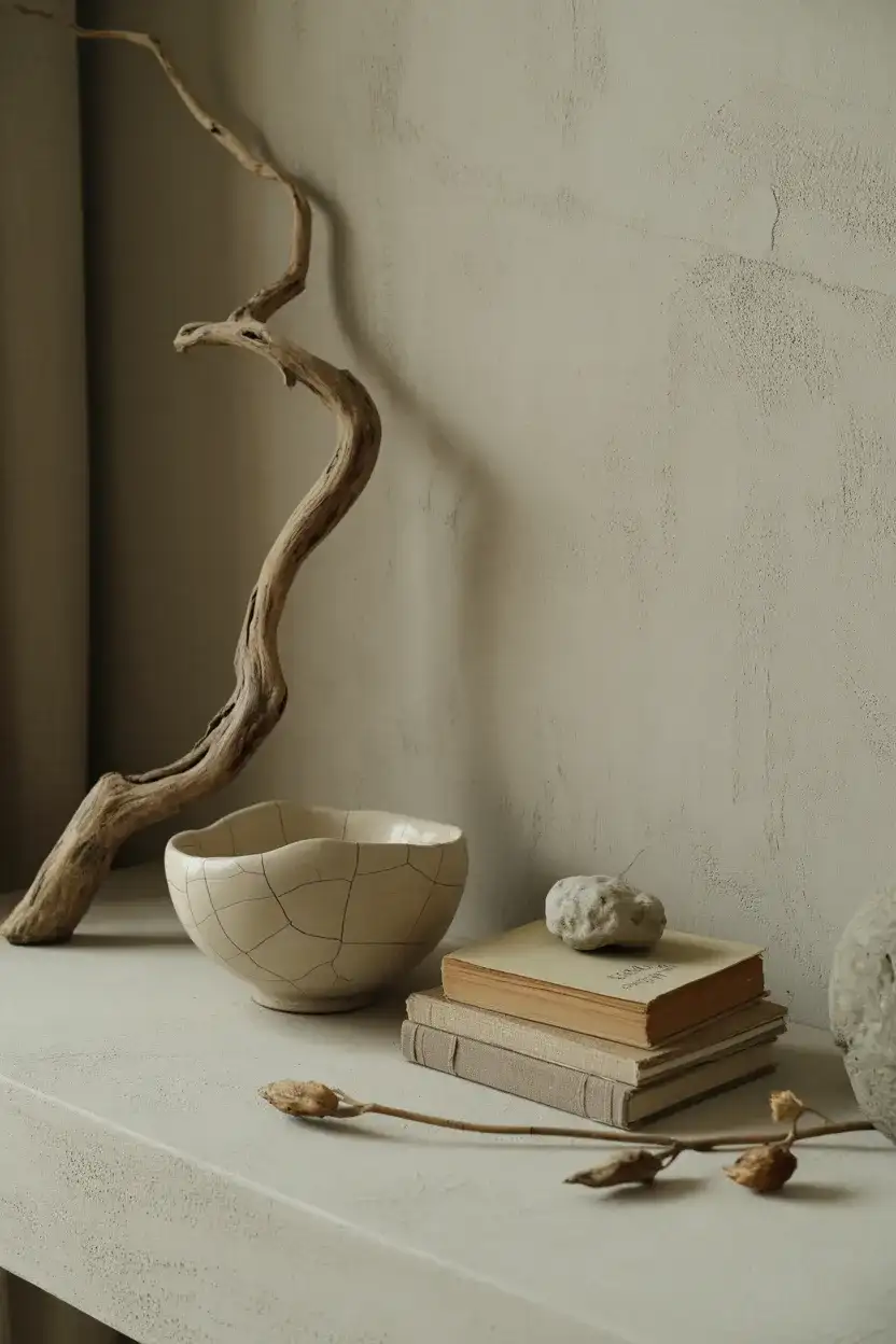 Wabi-Sabi Shelf Styling with Natural Materials 1