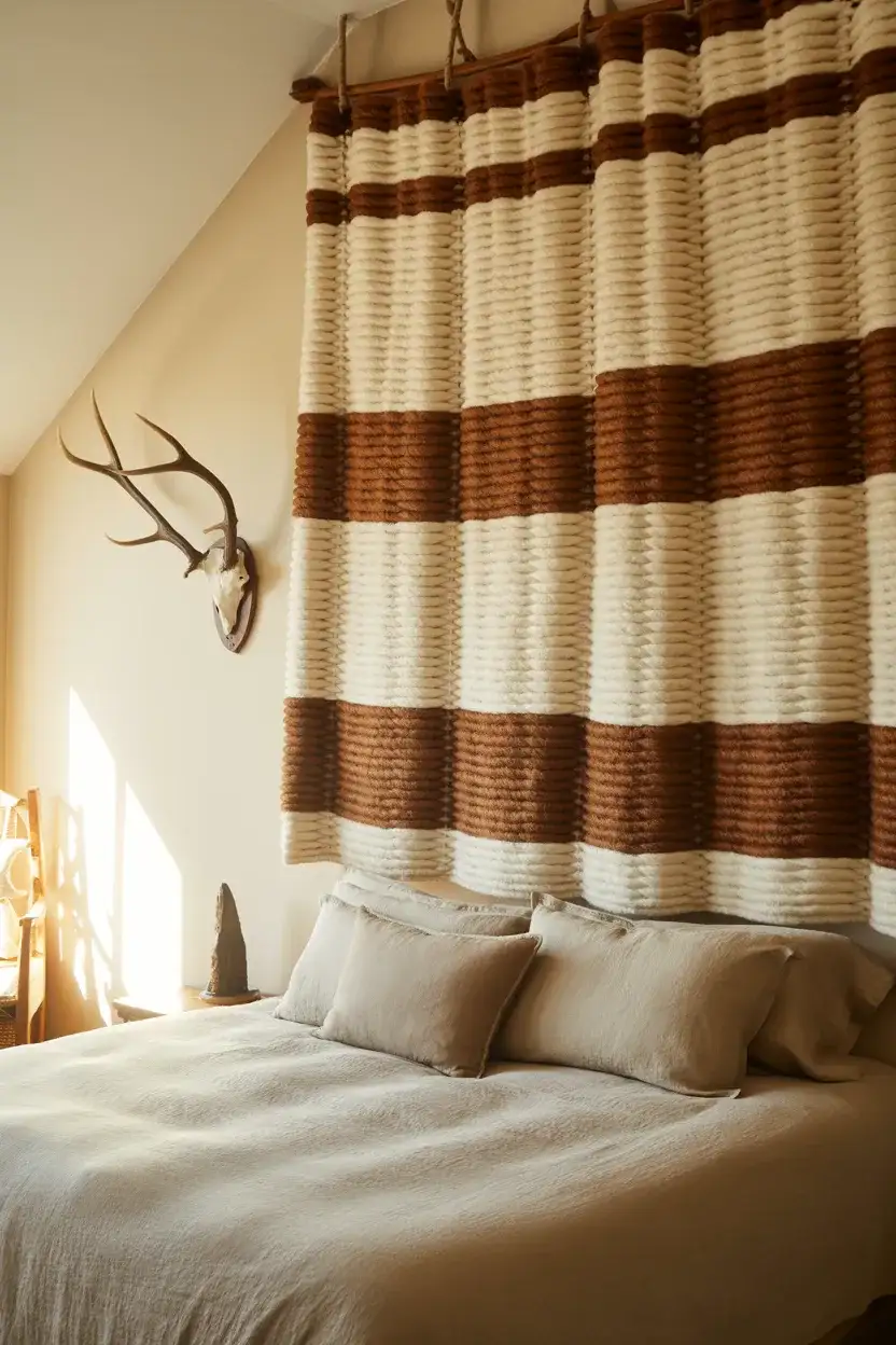 Wall Decor with Woven Tapestries and Antlers 2