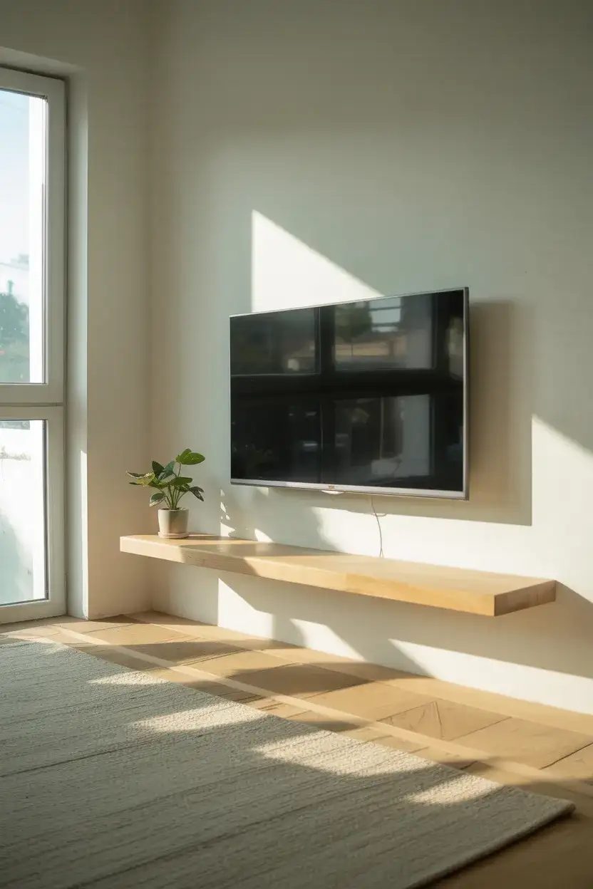 Wall Mounted TV With Invisible Console Storage 1