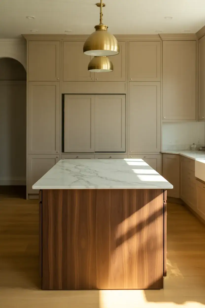 Walnut Island With Painted Perimeter Cabinets 2