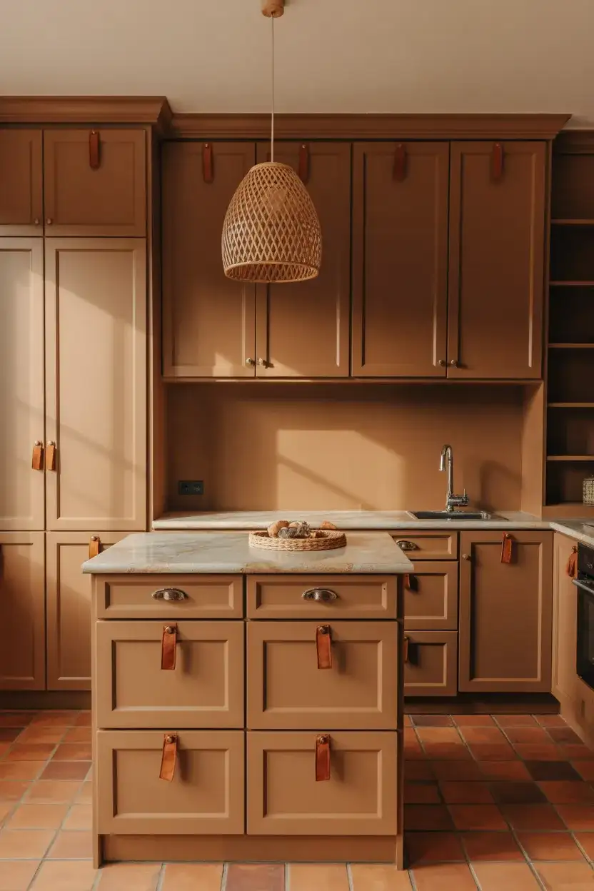 Warm Brown Cabinets With Leather Pulls 1