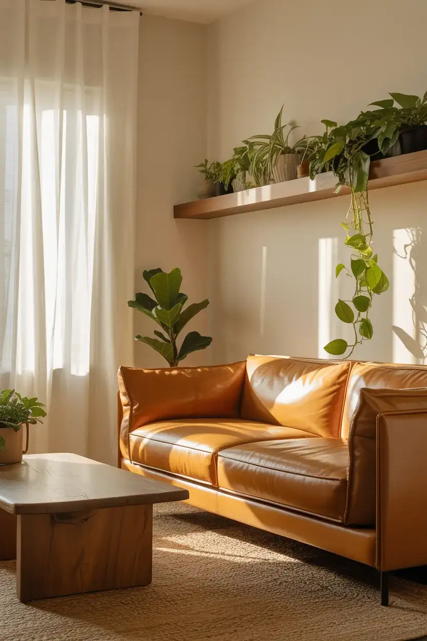 Warm Ivory Walls With Caramel Leather 1